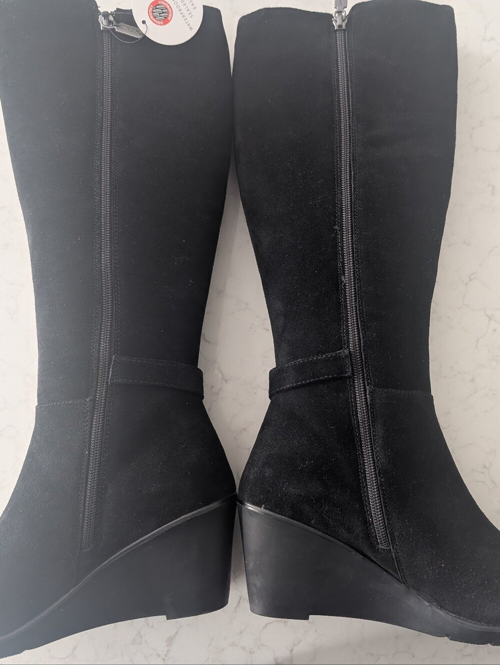 Blondo Waterproof Black Wedge Knee High Boots Size 8.5M Suede - CB